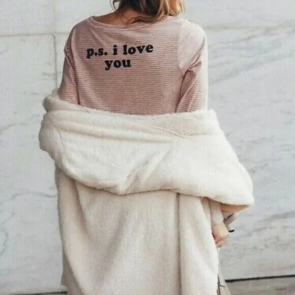 Junk Food Size XXL P.S. I Love You Striped Long Sleeve Graphic Tee Top Pink - Picture 1 of 6